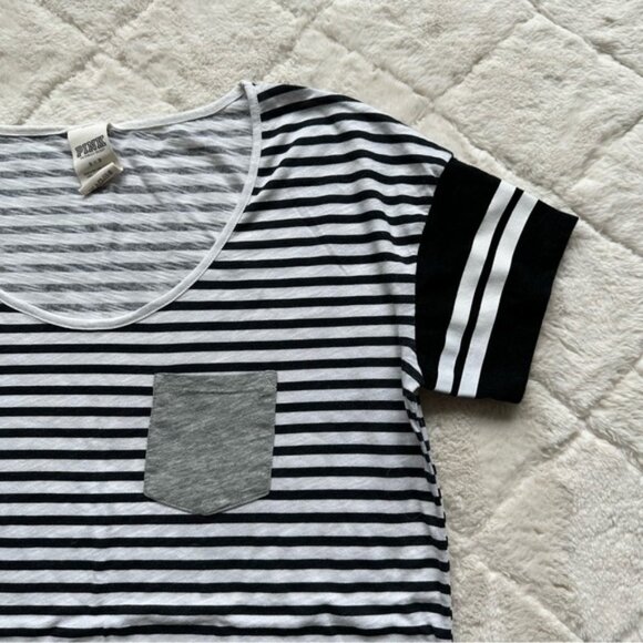 Victoria's Secret PINK | Striped Oversized Pocket Tee Shirt | Size Small - Picture 3 of 9